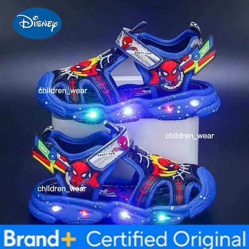 Disney KidsCasual Shoes Sandals Led Light Spider-Man EVA Summer Shoes For Boys Anti-slip Hook and Loop Blue Red Shoes Size 21-30 H260303