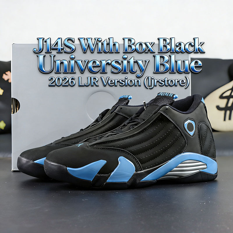 With Box 14s Black University Blue 2026 Retro LJR HUPU Basketball Shoes Black Sports 14 Trainers Top Level Sneakers Available Size Eu 40-48.5