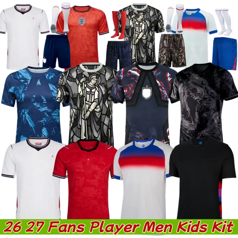 25 26 England football shirt Retro GASCOIGNE Soccer Jersey BELLINGHAM RASHFORD KANE SAKA RICE FODEN 2025 2026 National Team Home White Away Tracksuit Men Kids Kit 4XL
