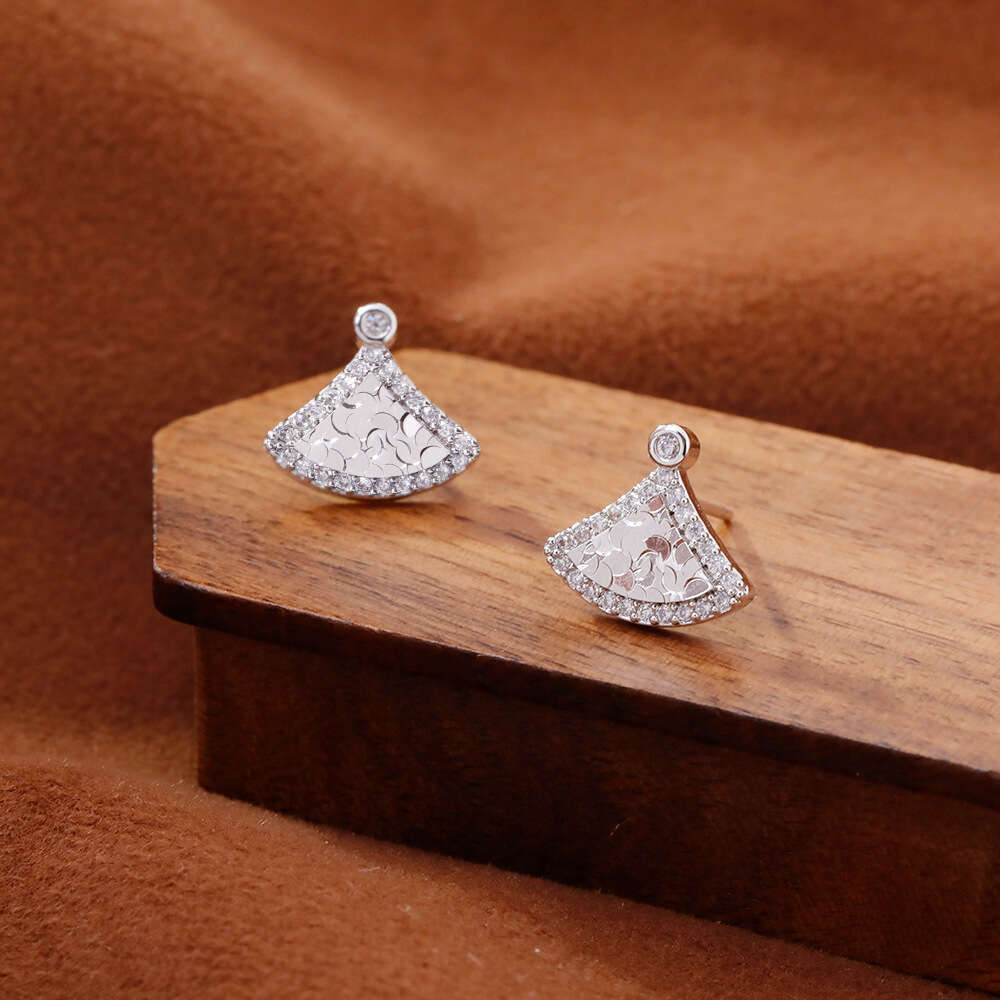 Ins Small Micro-inlaid Zirconia Stud Earrings For Women Ice-crystal Fan-shaped Earrings