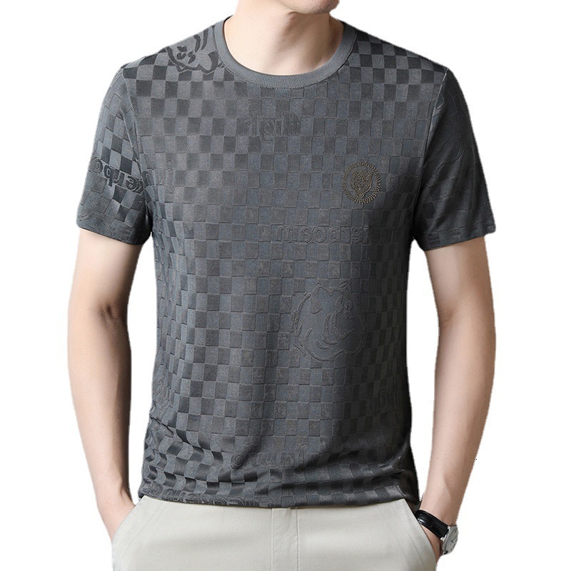 Luxury Brand Designer Clothes Ice Silk Round-Neck T-Shirt For Men New Summer Style Fashionable For Young And Middle-Aged Men Semi-Solid Color Breathab
