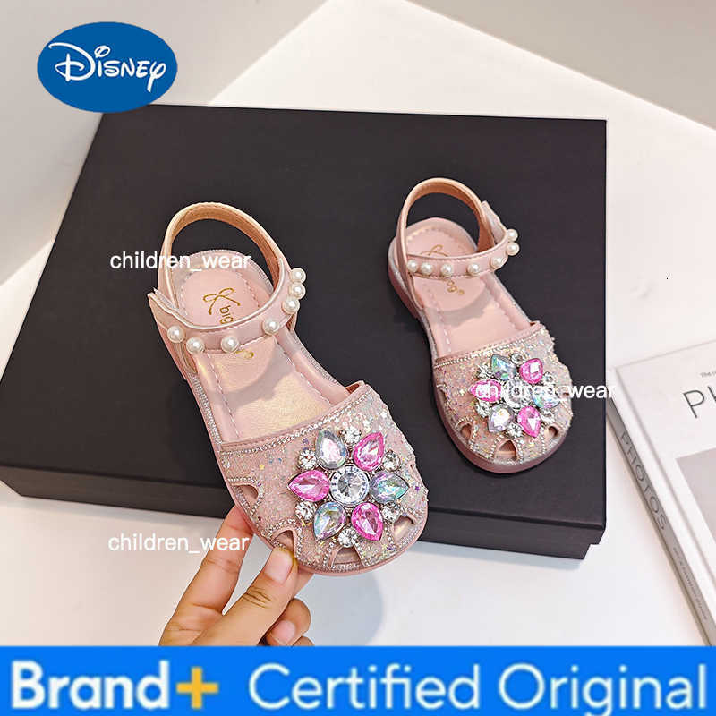 Disney Girls Sequins Crystal Princess Sandals Children Toes Capped Hollow Out Shoes Soft Bottom Fashion Kids Performance Shoes H260303