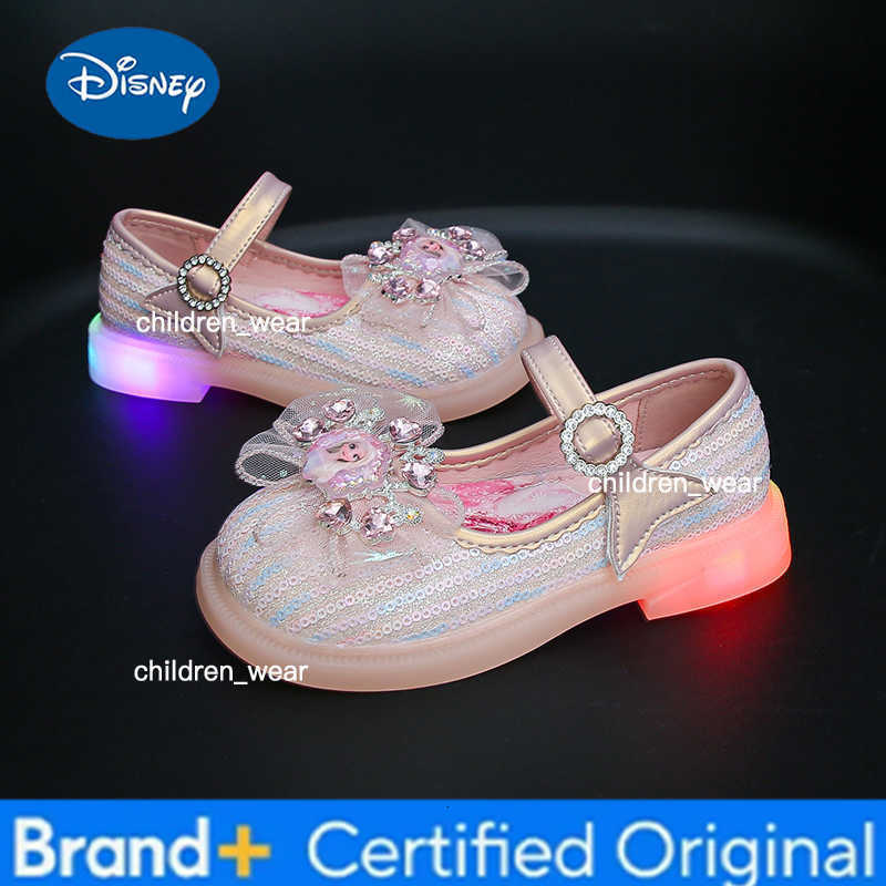 Disney Girls Shoes Frozen Elsa Princess Soft Sole Shoes Summer Childrens Crystal Pearly Shiny Girls Pink Blue Shoes H260303