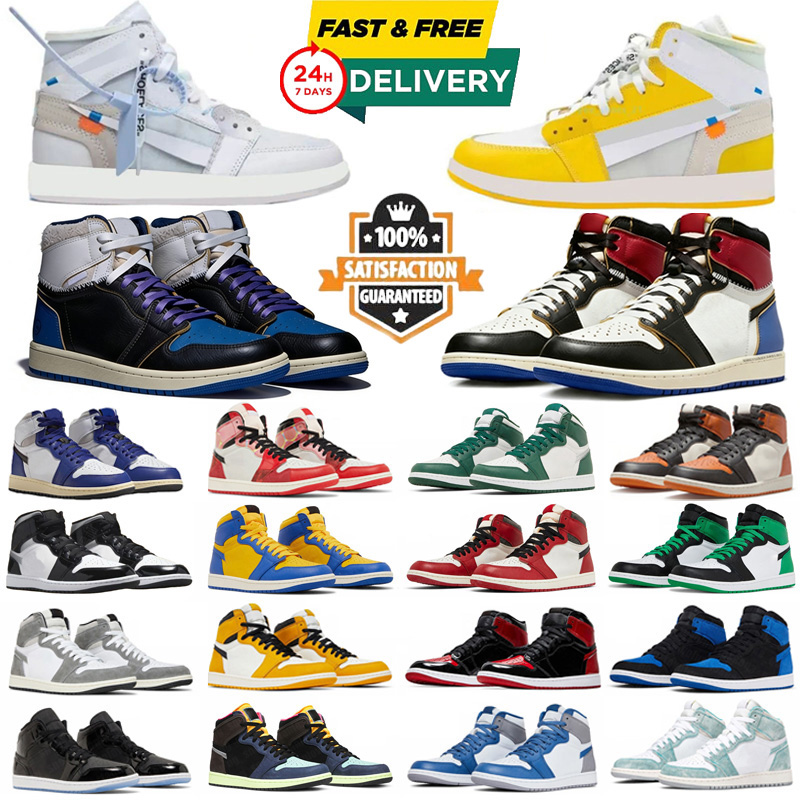with box Design 1s Hight Cut Sneakers Off White Euror Off White Canary Yellow Black White Shattered Backboardity Men Women Outdoor Casual Classic Basketball Shoes