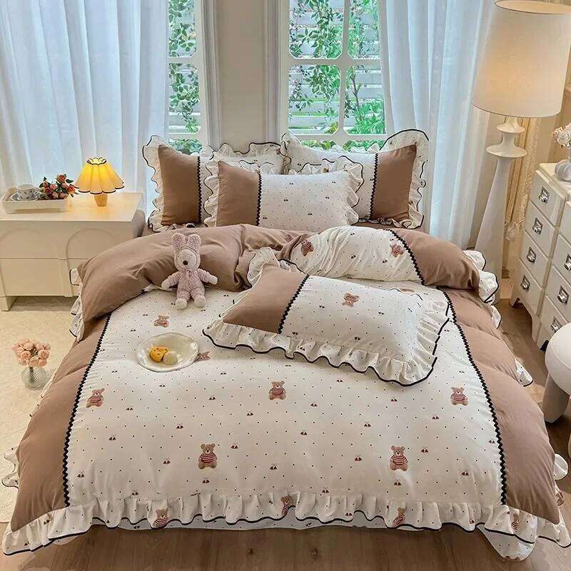 Small fresh pastoral style bedding four-piece spring lace quilt cover, bed sheet three-piece set, girls dormitory W260302