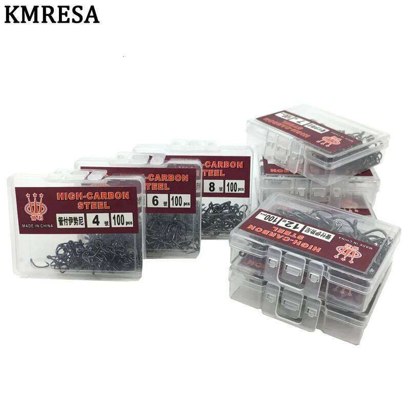 100Pcs High Carbon Steel Hooks 3 -12 # Set in Fly hook Jig Barbed Wire With Hole For Fishing Accessory Pesca Z260228