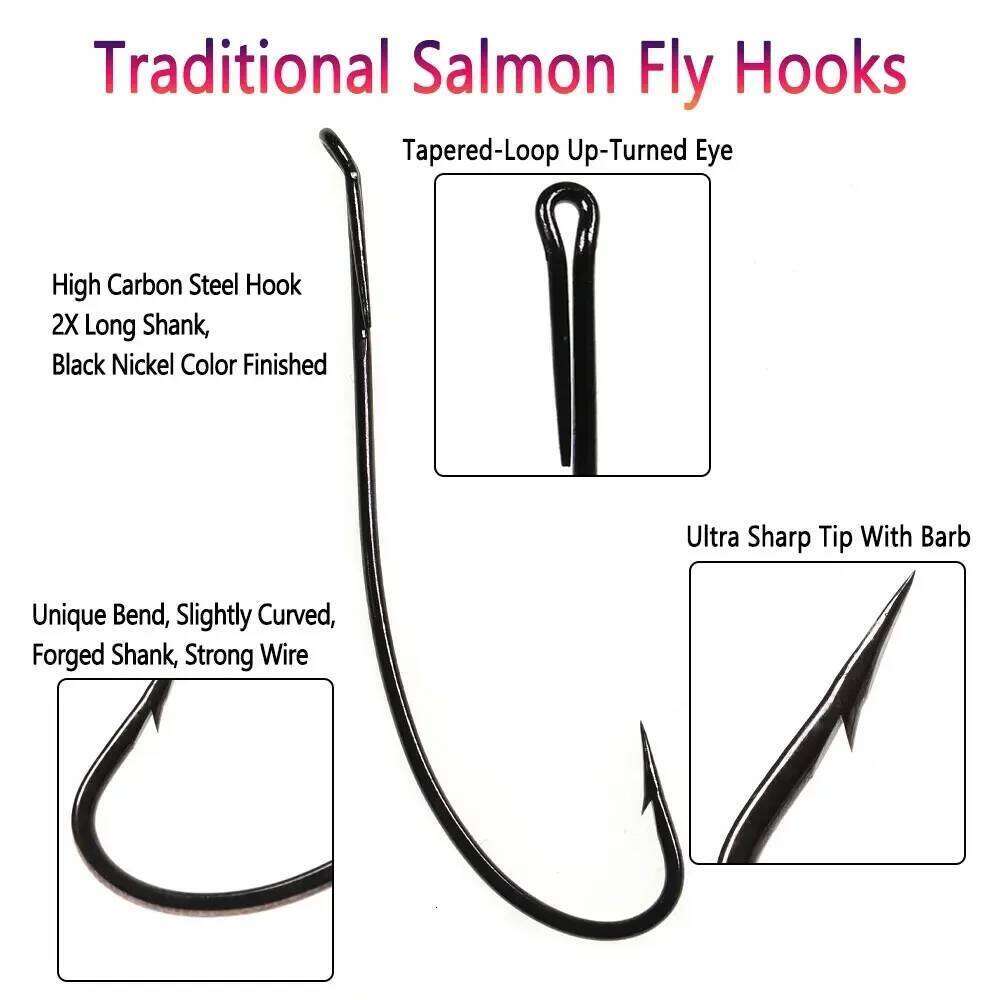 Bimoo 10pcs 2/0 High Carbon Steel Traditional Hook For Tying Wet Fly Streamers Salmon Trout Steel Z260228