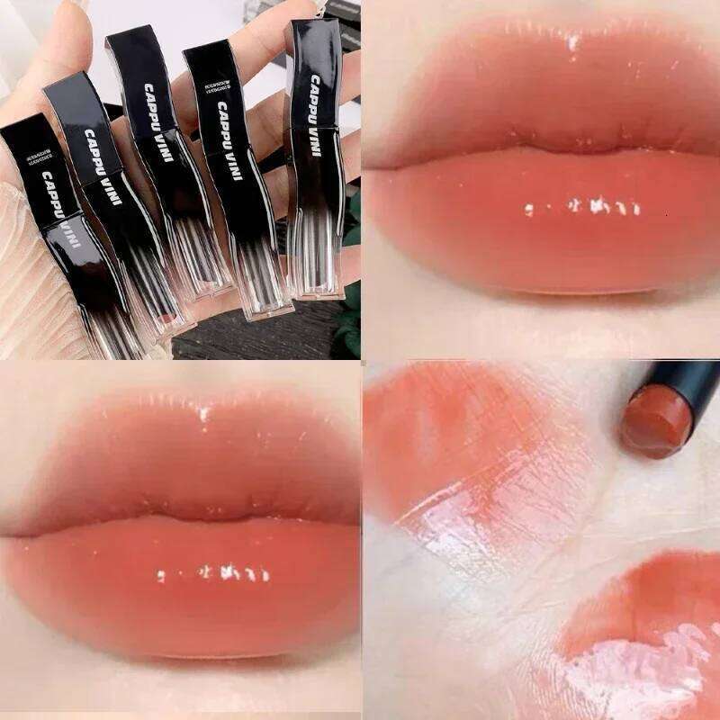 New Jelly Mirror Black Tube Lipstick Long Lasting Non-stick Cup Moisturize Water Light Lip Gloss Korean Lips Makeup Cosmetic 1pc H260302