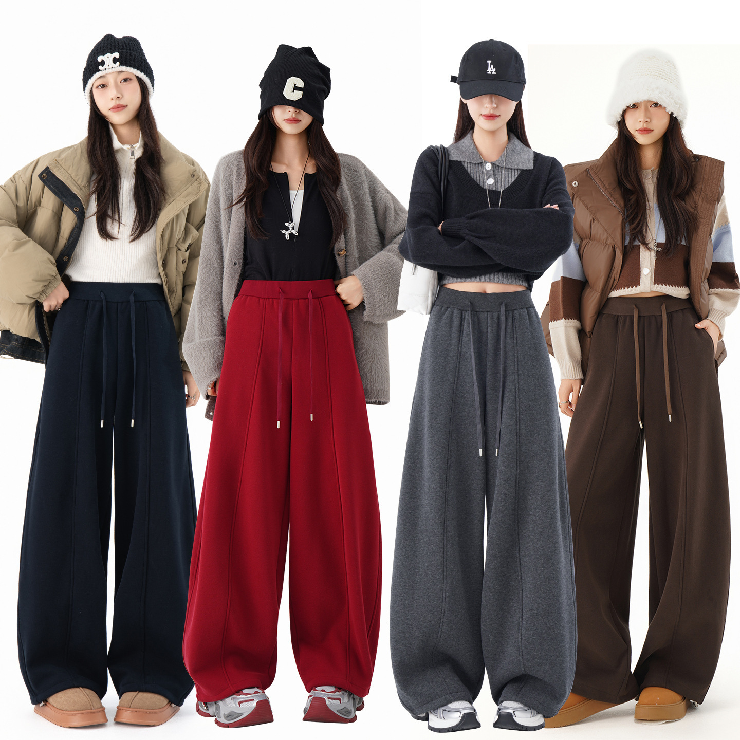 Americn-style High-wisted Drwstring Curved-leg Pnts For Women 2026 Spring New Csul Designer Pnts Sports Wide-leg Pnts Loose Nd Slimming Floor-length Pnts