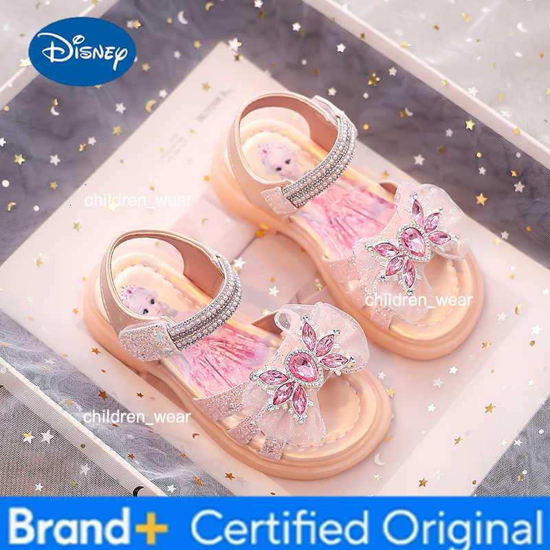 Disney KidsCasual Shoes Elsa Princess Frozen Fashion Crystal Bow Garden Sandals For Girls Anti-slip Breathable Blue Pink Size 23-33 H260303