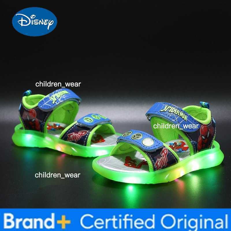 Disney Cartoon Childrens Casual Shoes LED Light Sandals Shining Summer Beach Open Peep Toe Red Black Sandals Size 21-31 H260303
