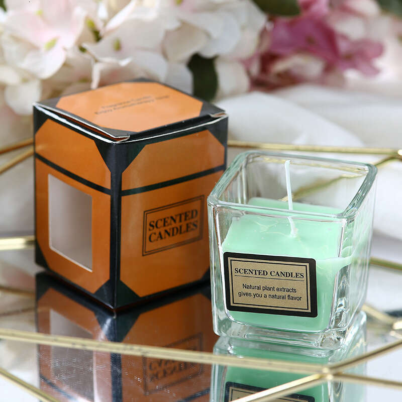 Aromatherapy Romantic Wedding Deodorizing Hotel SPA Candlelight Dinner Windproof Smokeless KTV Glass Square Cup Candle W260303