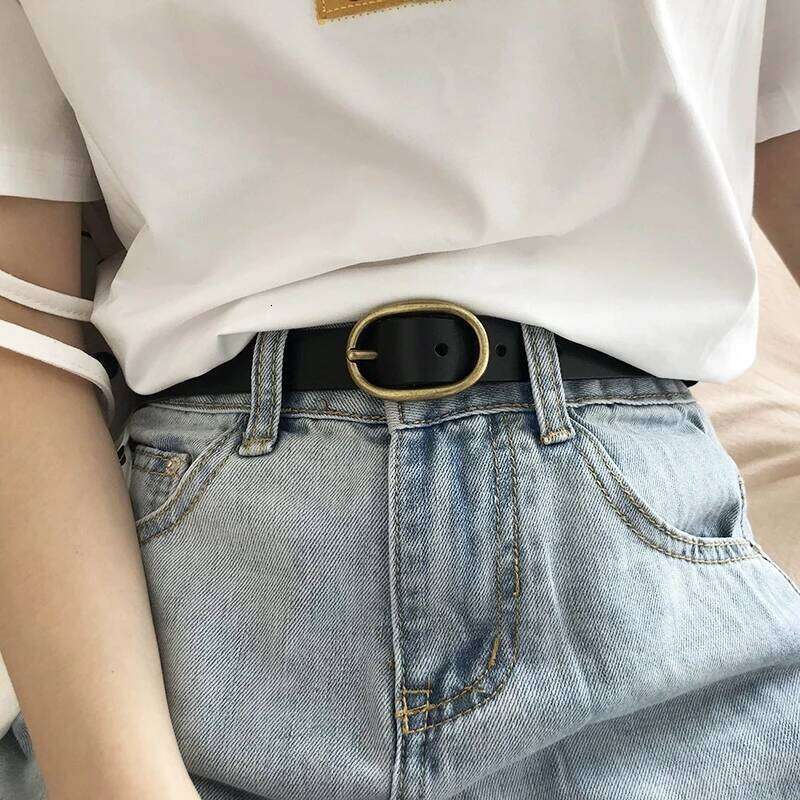 Women's Genuine Leather Belt 2.3cm Wide Two-Layer Cowhide Metal Pin Buckle Simple Fashion for Jeans S260228