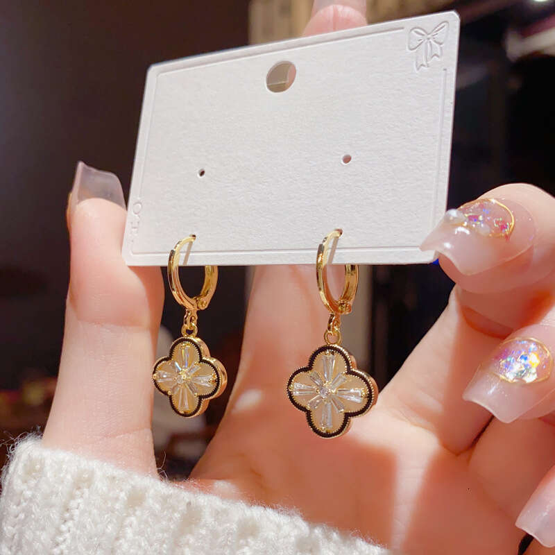 Womens Jewelry Earrings Hoop Crystal Inlay Clover Dangle Studs Two-Tone Contrast Rim Huggie Earrings for Women