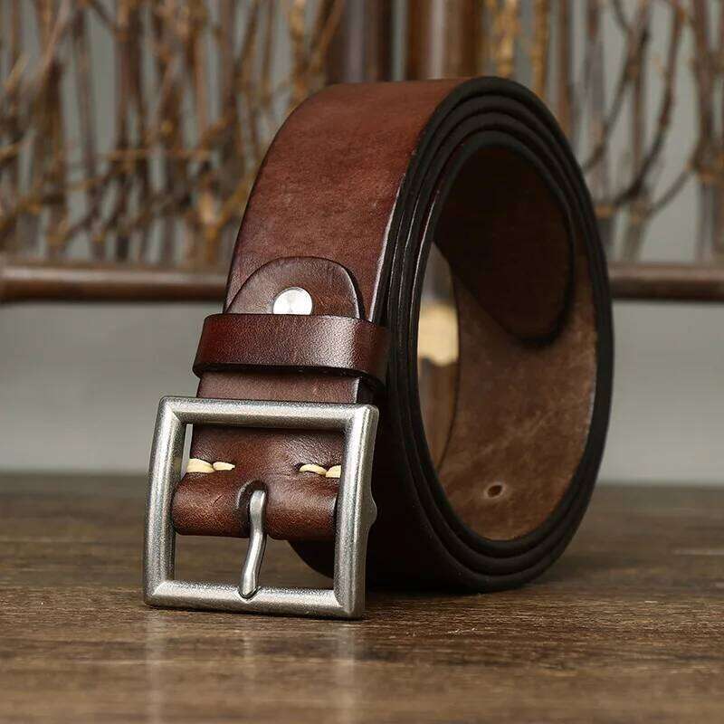 3.8CM Real Cow Genuine Leather Luxury Strap Male Belts Cowskin Retro Vintage Stainless Steel Pin Buckle Men Belt High Quality S260228