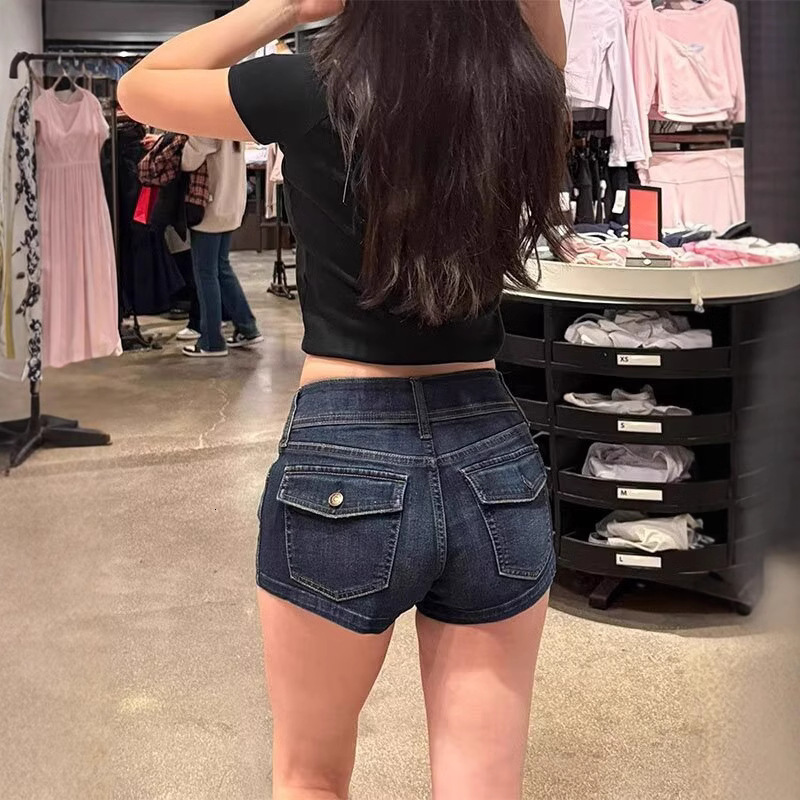 Americn Retro Hot Girl Low Wist Blue Gry Denim Shorts Women Designer Pnts Summer New Tight Bodycon Elstic Slimming Hot Pnts