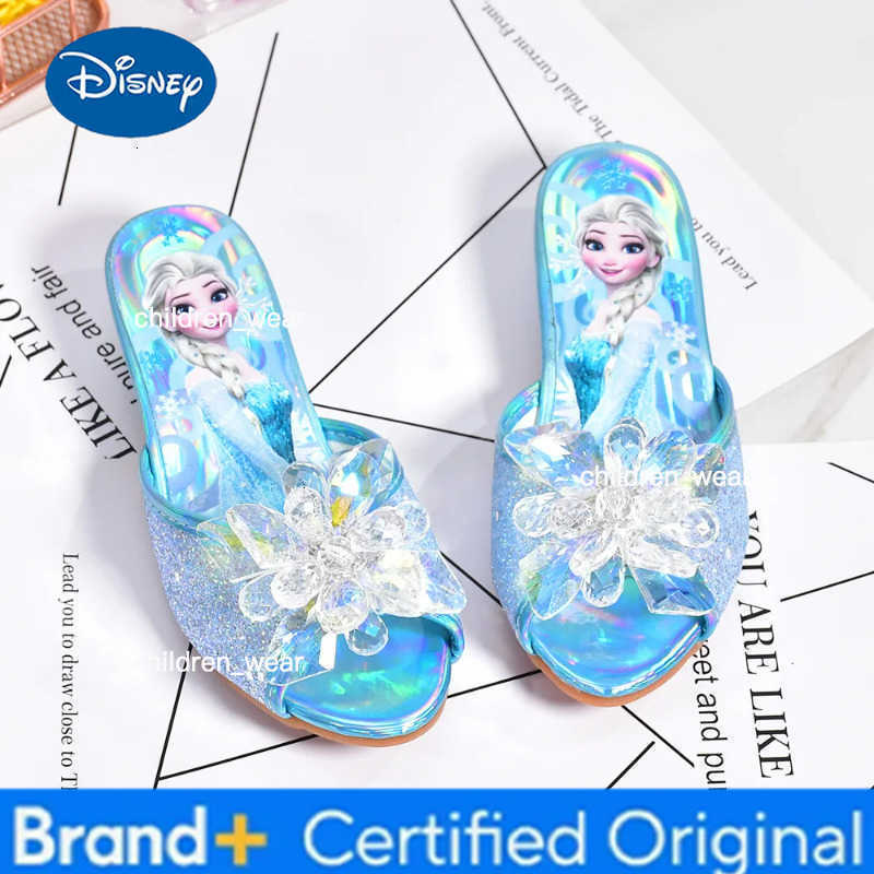Disney Frozen Princess Elsa Shoes Slippers Girls High Heels Mules Fashion Crystal Shoes Childrens Summer Sandals Size 26-37 H260303