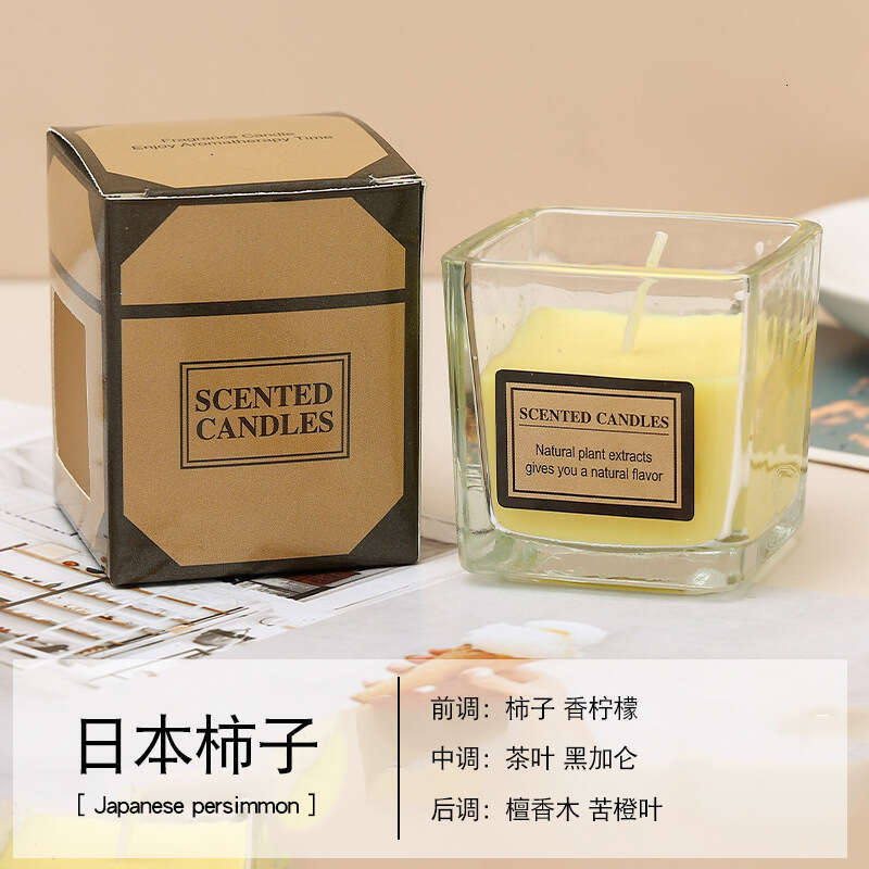 Candy Color Internet Celebrity Fragrance Glass Square Cup Bedroom Home Incense Ornament Fresh Wholesale Aromatherapy Candle W260303