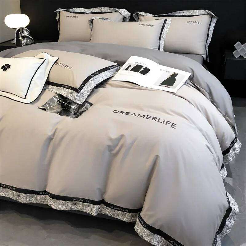 Four-piece set of pure cotton light luxury American sheet high-end bed hat quilt cover, new bedding, household 1Pc W260302