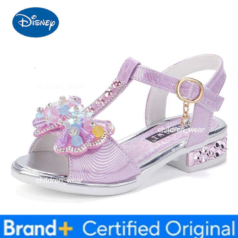 Disney Girls Dance Shoes Non-slip Soft Sole Kids Princess Shoes T-strap Open Toes 2025 Summer New Children Sandals Sweet Bows Non-slip H260303