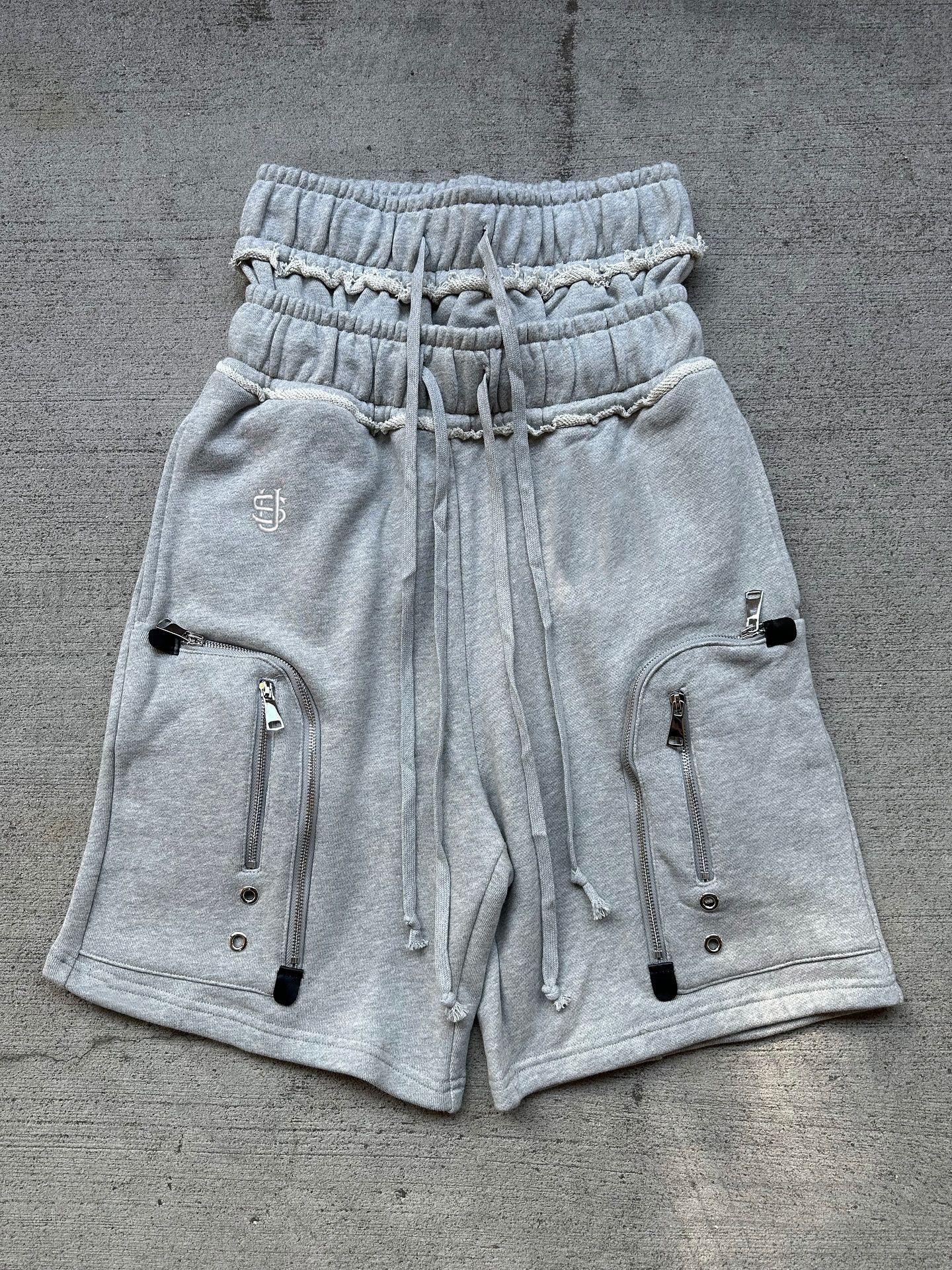 Men's Shorts Embroidery American Grey Hip Hop Harajuku Loose Double Waistband Multi Functional Pocket Men Streetwear Women Retro Wear