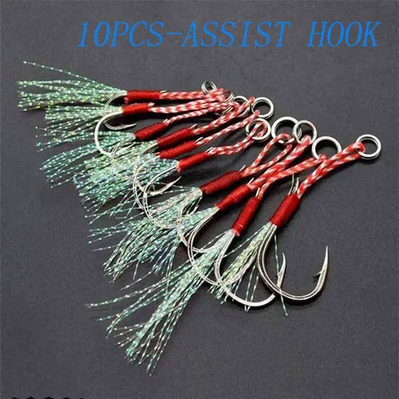 10-100pcs Slow Jigging Cast Jigs Assist Hook Barbed Single Jig Hooks Thread Feather Pesca High Carbon Steel Fishing Lure Z260228