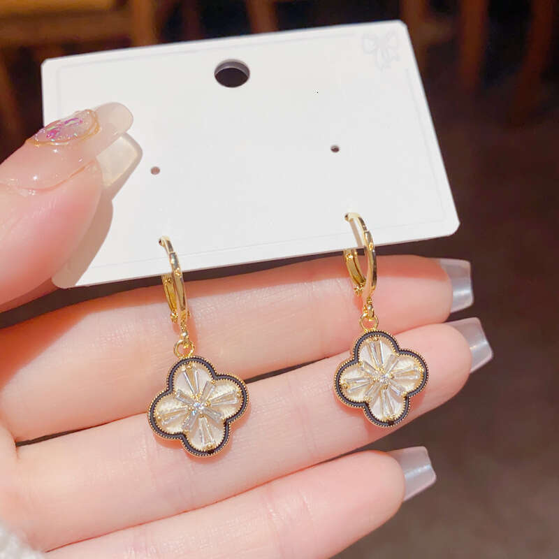 Womens Jewelry Earrings Hoop Crystal Inlay Clover Dangle Studs Two-Tone Contrast Rim Huggie Earrings for Women