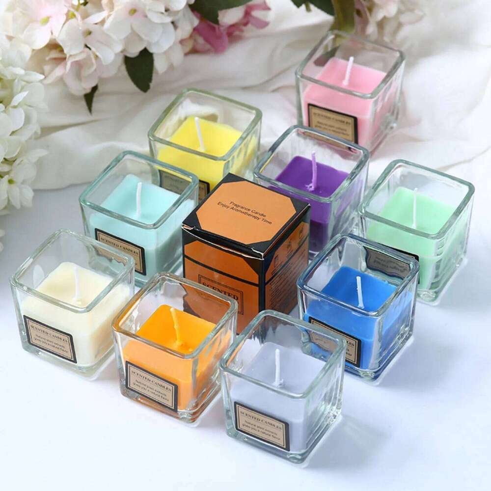 Colorful Smokeless Square Cup Glass Candle 1pc Niche Aromatherapy Romantic Ins Minimalist Home Decor Gift for Birthday W260303