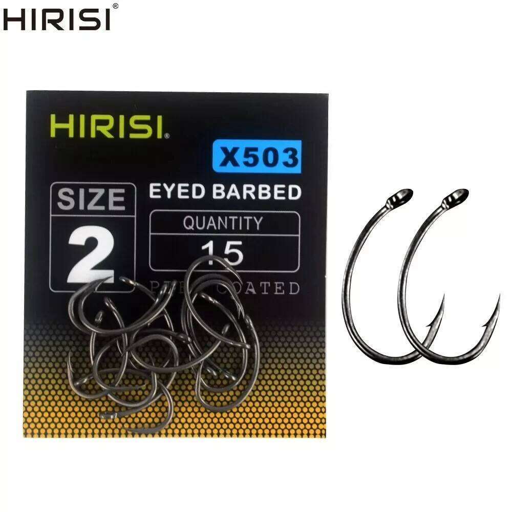 Hirisi 15pcs PTFE Coated High Carbon Stainless Steel Barbed Fish Hook With Eye X503 Fishing Accessories Z260228