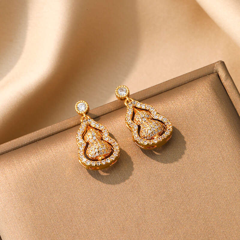 Micro-inlaid Zirconia Rotating Gourd For Women Double-sided Design Elegant Studs Light Luxury Exquisite Earrings