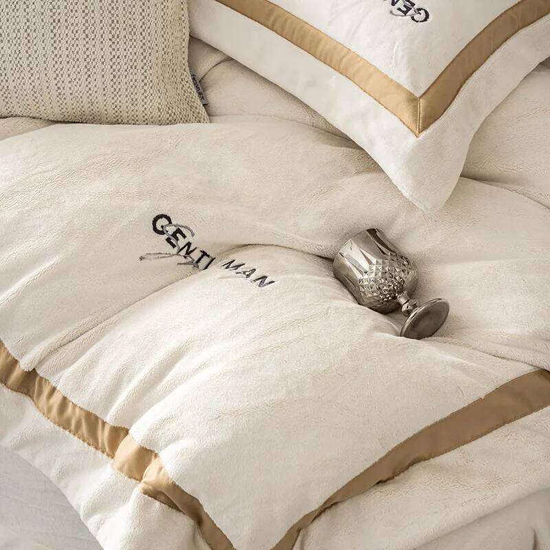 Customizable Nordic style milk embroidered four-piece set thickened double-sided fleece bed sheet quilt cover W260302