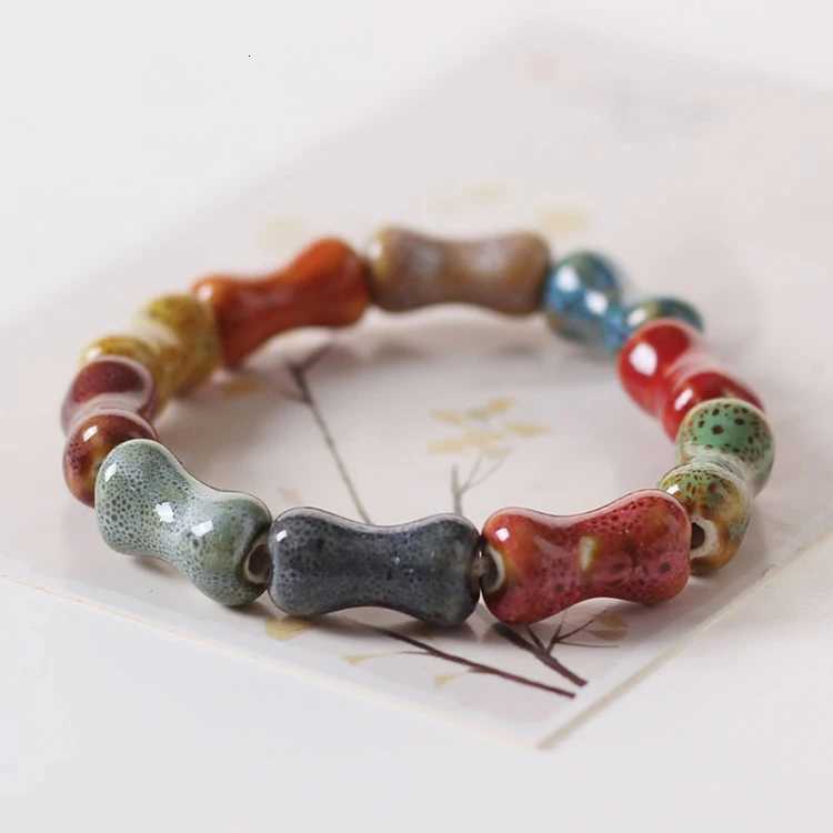 Ethnic Style Fashion Glaze Ceramic Beaded Dainty Bracelets Strand Bracelet Multicolor Elastic For Loves Gifts 1 Piece H260303