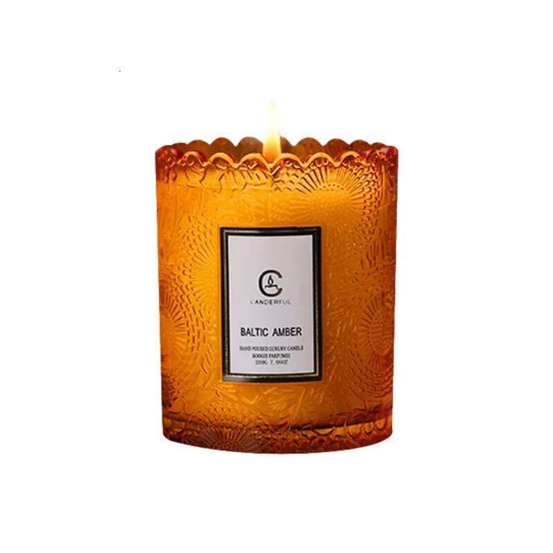 Lace Embossed Scented Candle Soy Wax Glass Cup Home Bedroom Living Room Air Fresh Fragrance Ornaments W260303