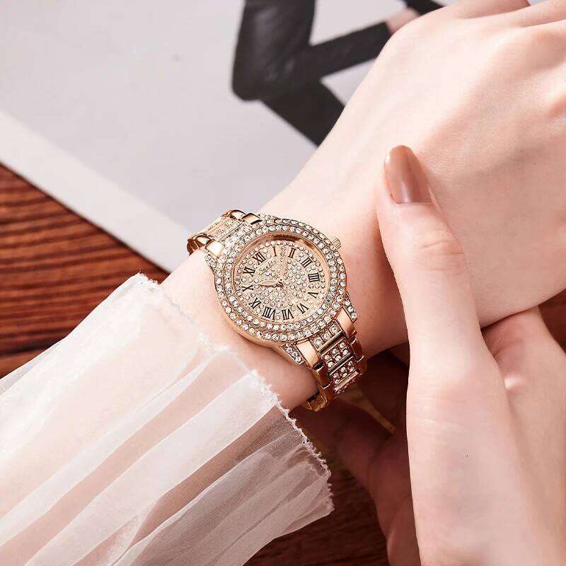 SUNKTA Watches Relojes Para Mujer Luxury Classic Golden Watch Women Alloy Strap Round Rhinestone Dail Quartz Wristwatches XJ260303