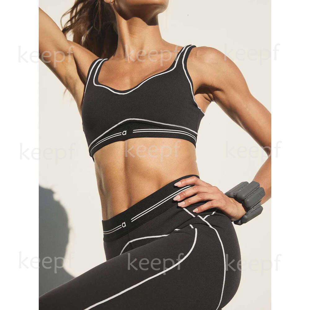 2025 5A top Yoga Set Tops aloismness Sports Heart Throb Bra+Leggings High White Striped Low Back Dance Two-piece Outfits Summer aloismness Women clothes