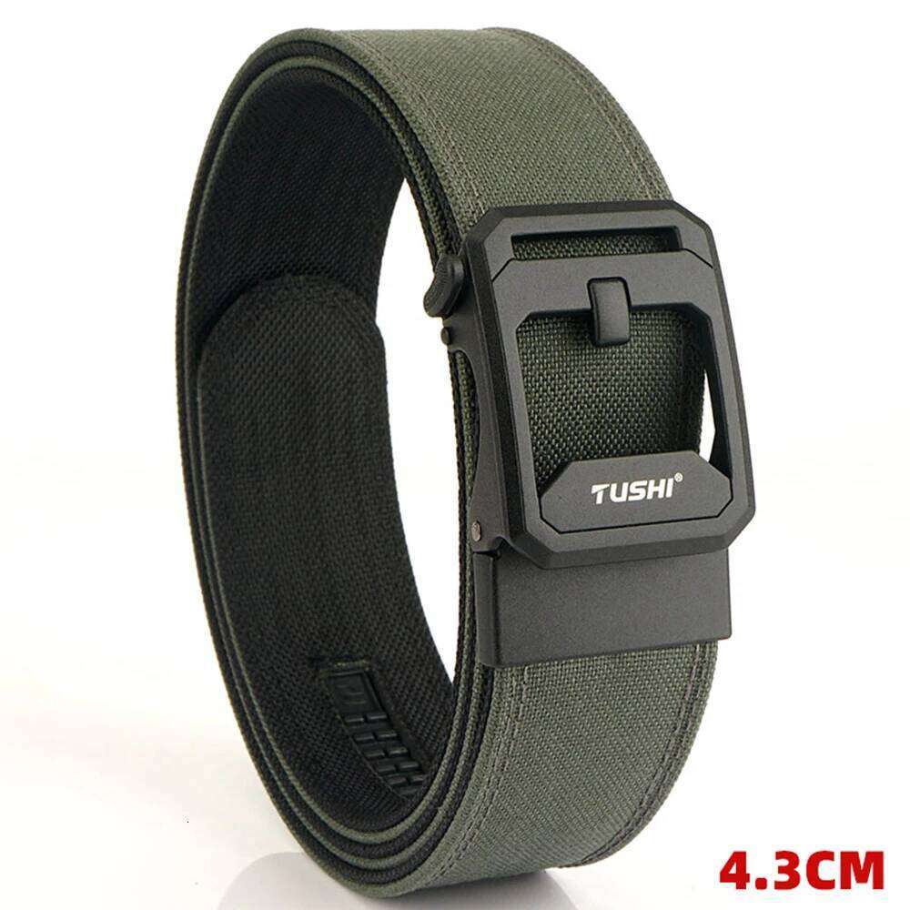 TUSHI Brand 4.3 Wide Thickened gun hanging double-layer nylon cloth belt versatile casual outdoor tactical automatic buckle mens S260228
