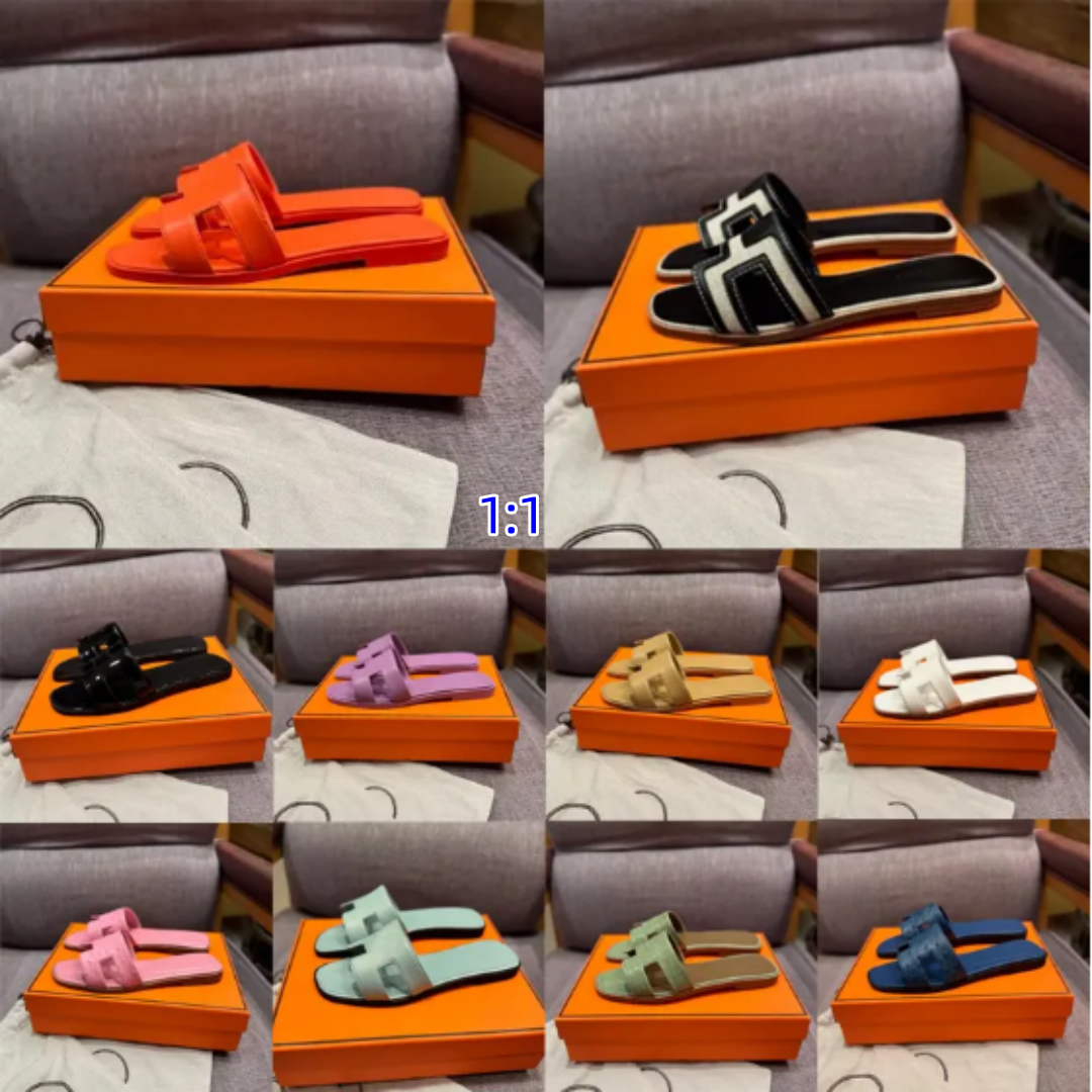 Designer stylish classic women's oran slippers Leather Slide On Sneakers Featuring a Flexible Rubber Outsole Perfectly Match Your Vacation Wardrobe