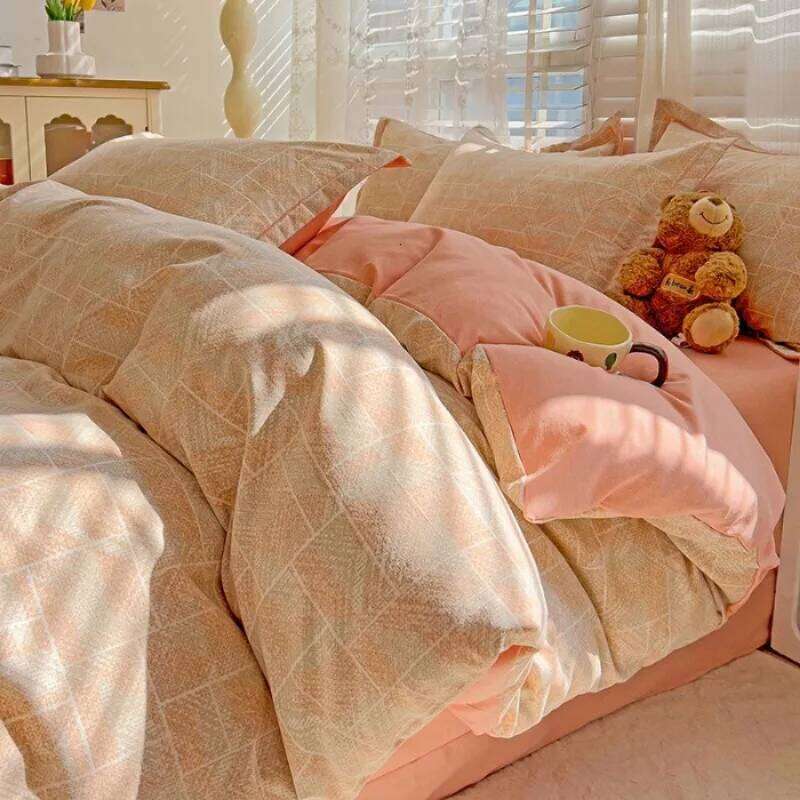 2025 new polished AB surface quilt cover sheet spring and autumn thickened dormitory bed four-piece set W260302