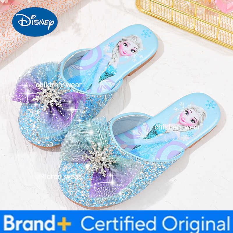 Disney Girls Sandals Slippers Frozen Princess Elsa Sequin Bow Rhinestone Shoes Childrens Summer Slippers Pink Blue Shoes H260303