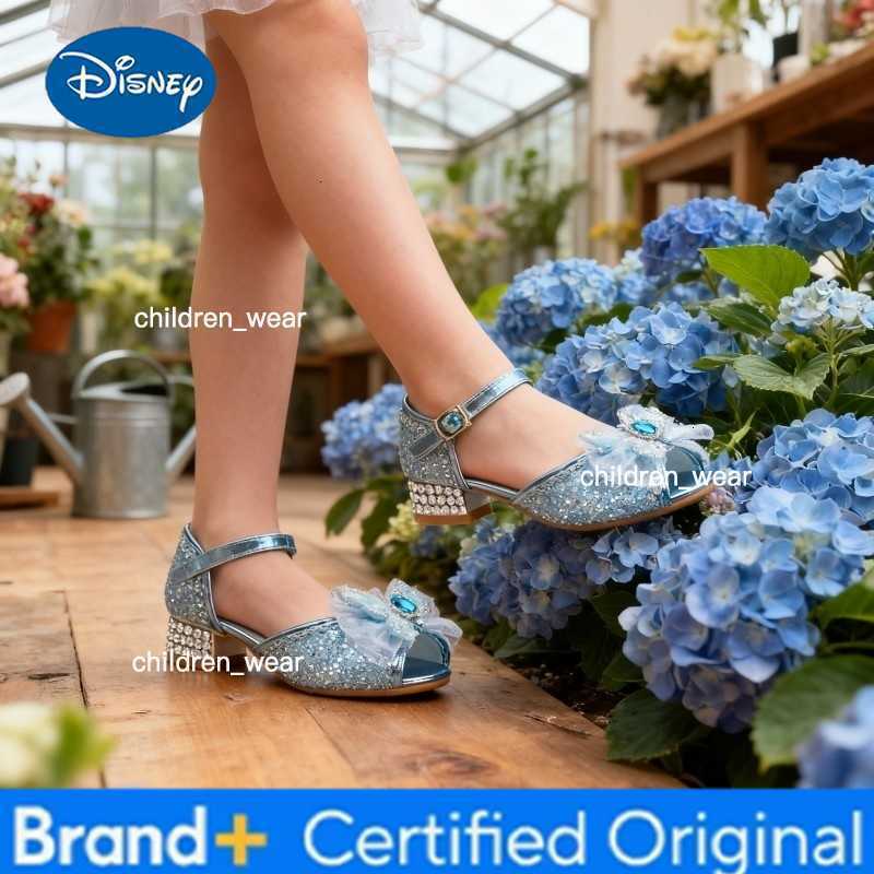 Disney Princess Butterfly Leather Shoes Frozen Elsa Kids Bowknot High Heel Children Girl Glitter Shoes Fashion Girls Party Shoe H260303