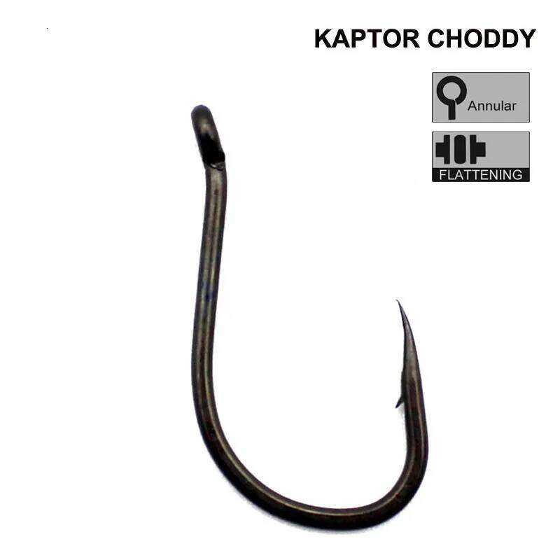 50PCS PTFE Coating Fishing Chod-Rig Kaptor Choddy Carbon Steel Black Micro Bared with Outturned Eye Carp Hook Z260228