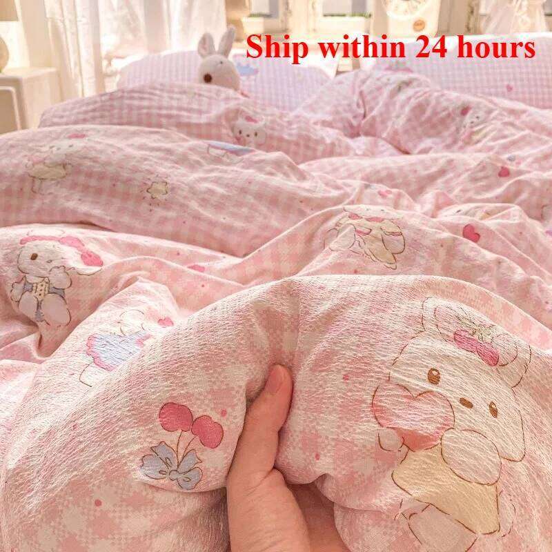 2025 wrinkled double-layer yarn four-piece set, mattress model, cream wind class A cloud feeling super soft kapok kit W260302