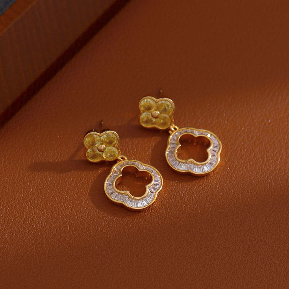 Four-leaf Clover Flower Stud Earrings For Women 925 Silver Needle With Zircon Micro-inlay Earrings