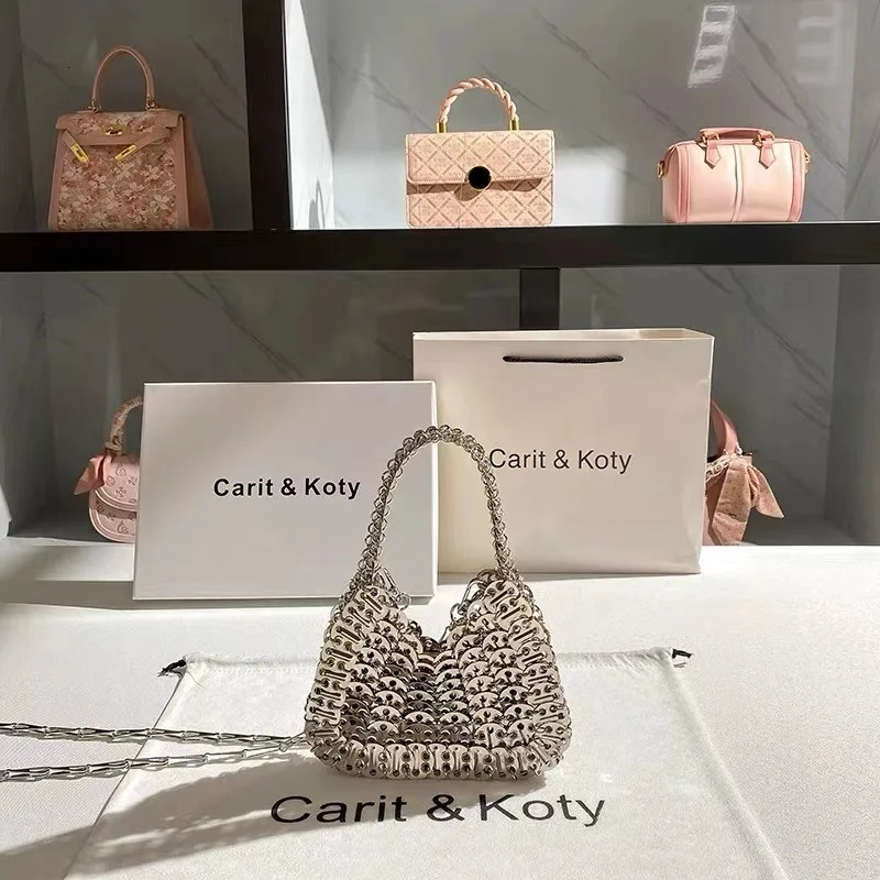 Shiny Silver Metal Sequined Woven Handmade Square Bag Fashion Women Handbag Lady Purse Shoulder Crossbody Bag Female Casual Bag 260302