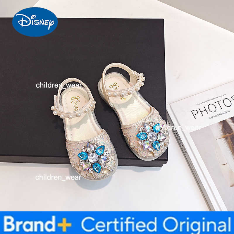 Disney Girls Sequins Crystal Princess Sandals Children Toes Capped Hollow Out Shoes Soft Bottom Fashion Kids Performance Shoes H260303