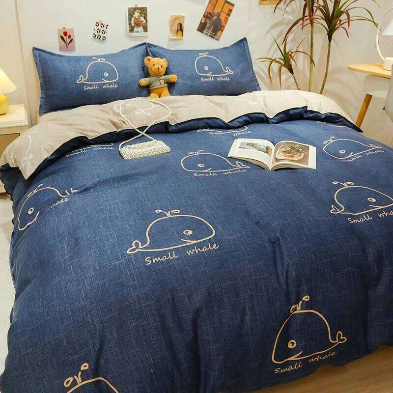 Kawaii Bear Set Floral Duvet Bed Linen Sheet Pillowcase Bedding Cute Dog Quilt Cover Full Queen King Size for Children W260302