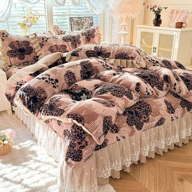 2025 Fall/Winter New Printed Small Fresh Style Milk Fleece Bed Sheet Four-Piece Student Dormitory Three-Piece Set W260302