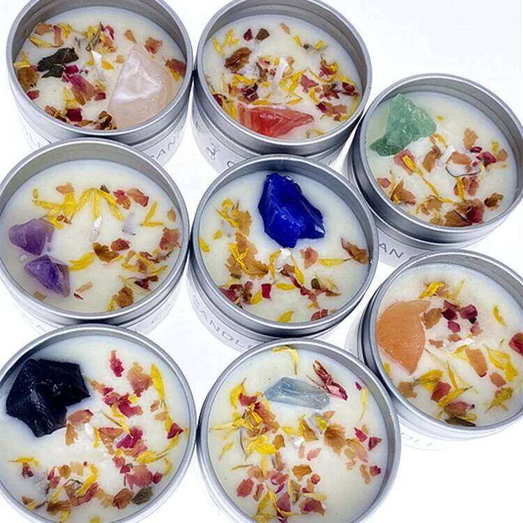 "Dried Flower Tin Candle Set Wedding Favors with Crystal Stone Aromatherapy - Soy Wax Scented Candles for Hotels & Events" W260303