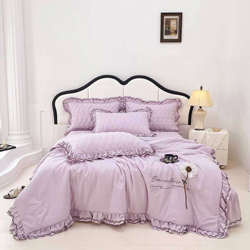 Customizable 2025 spring and summer Korean version multi-functional washed cotton quilt bed cover four-piece set W260302