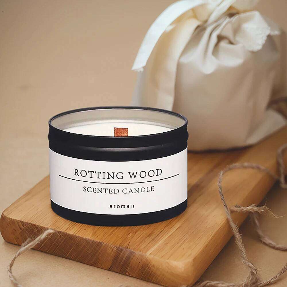 Black Tin Can Scented Aromatic Wooden Wick Candle Jars with Lid Classic Home Decorative Candles Citronella W260303